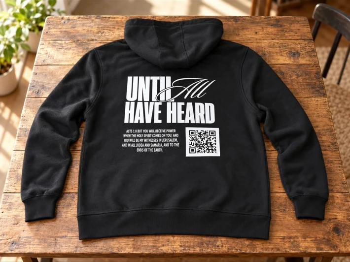 Black Until All Have Heard hoodie, showing the back print